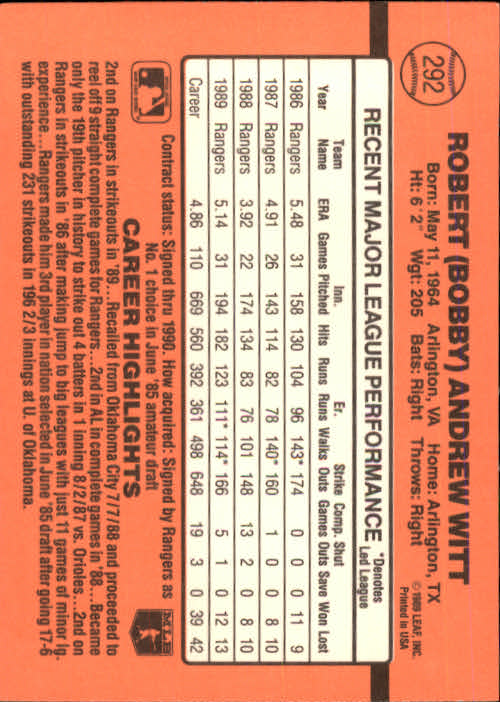1990 Donruss Baseball "Main Set" Cards #241 to #480 - Picture 105 of 483