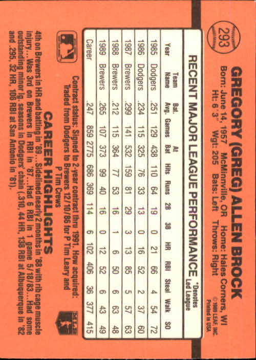 1990 Donruss Baseball "Main Set" Cards #241 to #480 - Picture 107 of 483