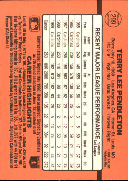 1990 Donruss Baseball "Main Set" Cards #241 to #480 - Picture 119 of 483