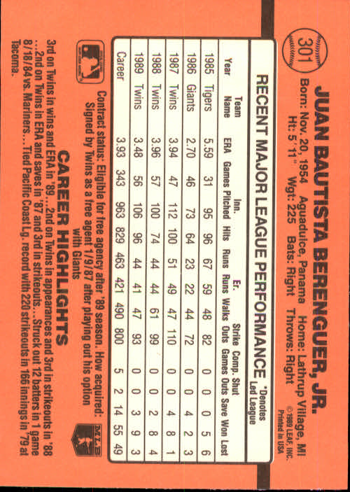 1990 Donruss Baseball "Main Set" Cards #241 to #480 - Picture 125 of 483