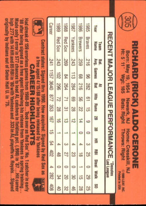 1990 Donruss Baseball "Main Set" Cards #241 to #480 - Picture 133 of 483
