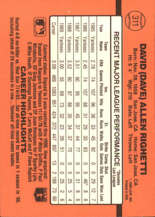 1990 Donruss Baseball "Main Set" Cards #241 to #480 - Picture 145 of 483