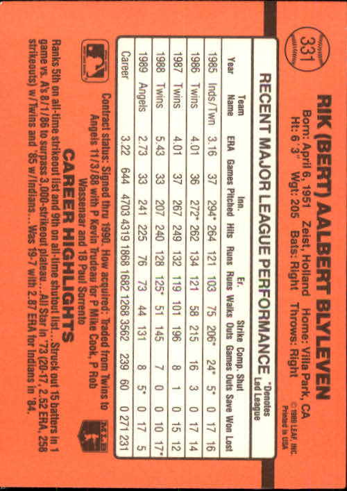 1990 Donruss Baseball "Main Set" Cards #241 to #480 - Picture 185 of 483