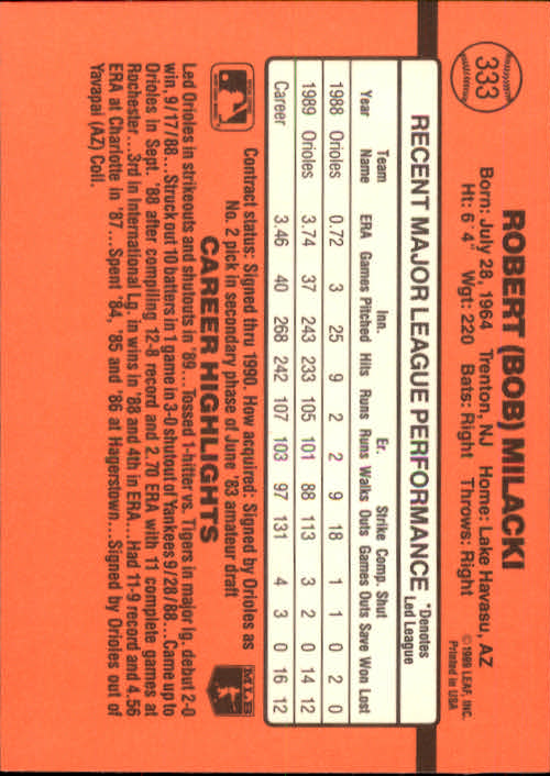 1990 Donruss Baseball "Main Set" Cards #241 to #480 - Picture 189 of 483