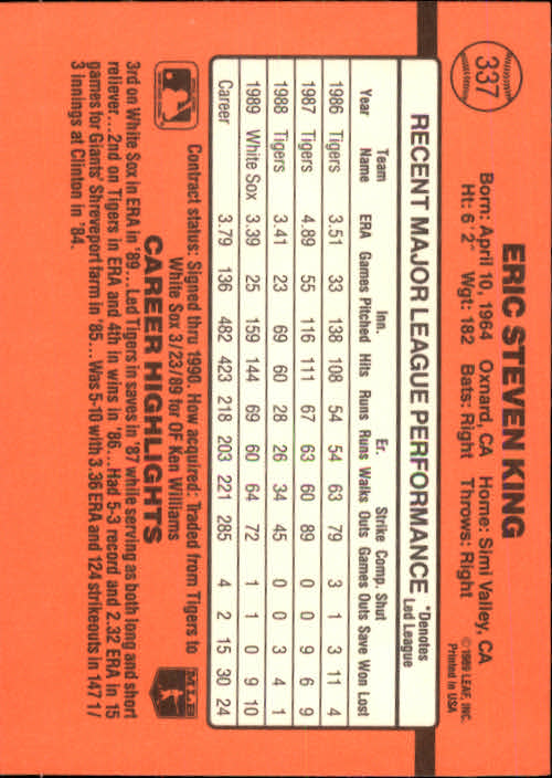 1990 Donruss Baseball "Main Set" Cards #241 to #480 - Picture 197 of 483