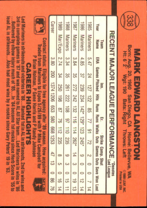 1990 Donruss Baseball "Main Set" Cards #241 to #480 - Picture 199 of 483