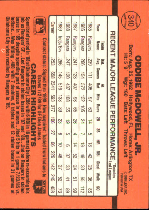 1990 Donruss Baseball "Main Set" Cards #241 to #480 - Picture 203 of 483