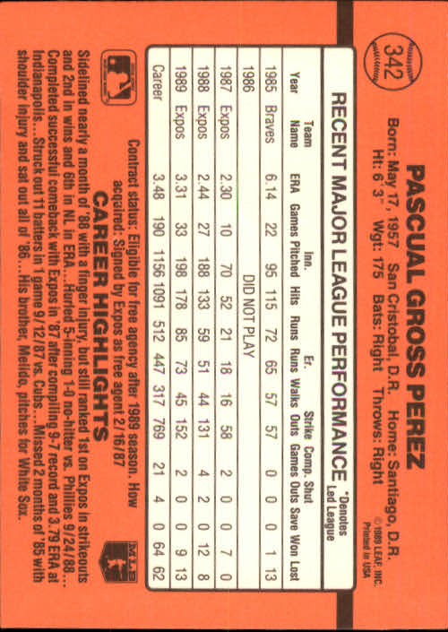 1990 Donruss Baseball "Main Set" Cards #241 to #480 - Picture 207 of 483