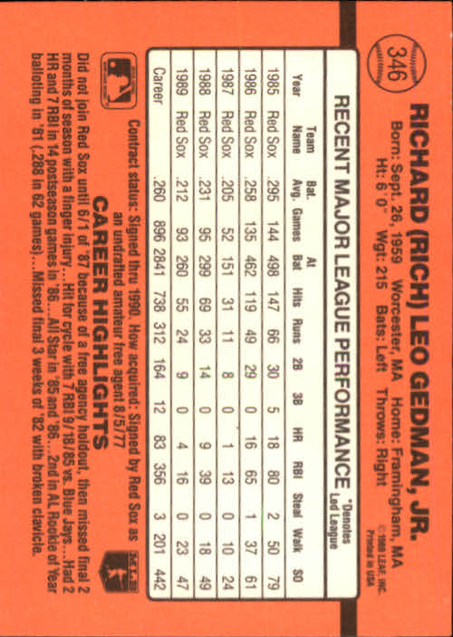 1990 Donruss Baseball "Main Set" Cards #241 to #480 - Picture 215 of 483