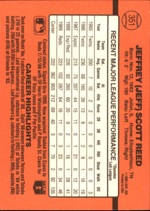 1990 Donruss Baseball "Main Set" Cards #241 to #480 - Picture 225 of 483