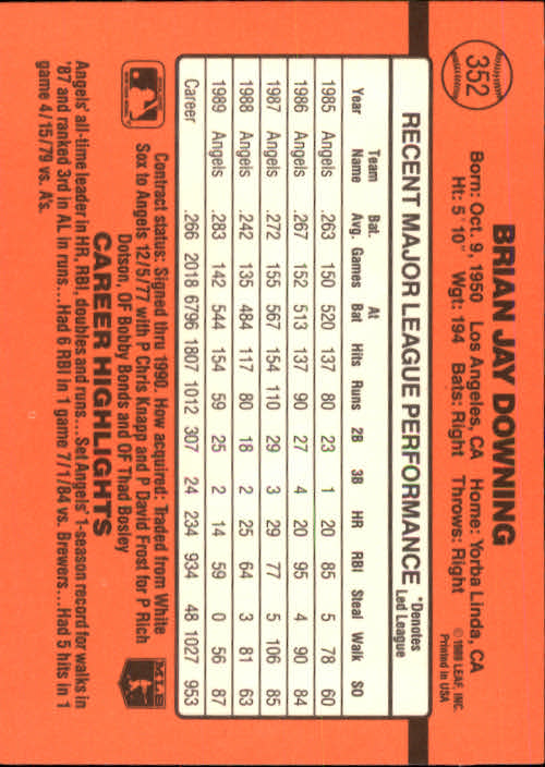 1990 Donruss Baseball "Main Set" Cards #241 to #480 - Picture 227 of 483