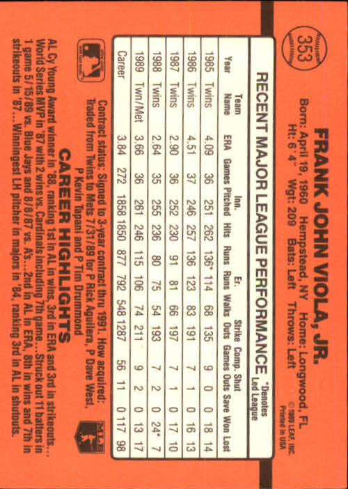 1990 Donruss Baseball "Main Set" Cards #241 to #480 - Picture 229 of 483