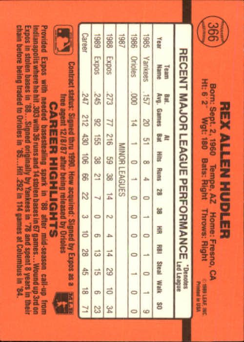 1990 Donruss Baseball "Main Set" Cards #241 to #480 - Picture 255 of 483