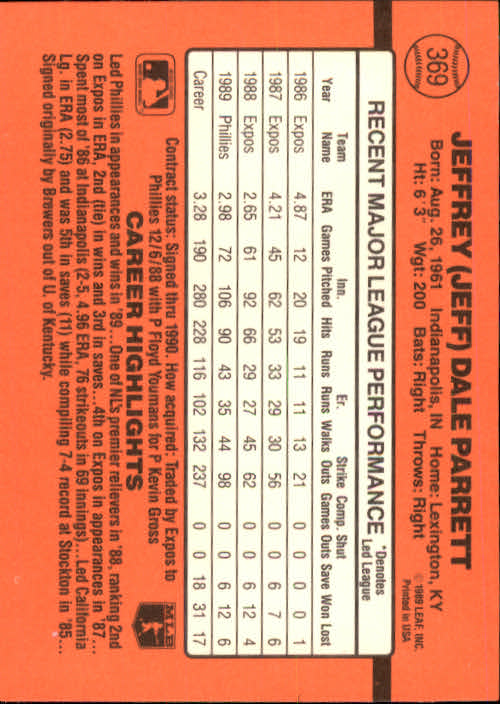 1990 Donruss Baseball "Main Set" Cards #241 to #480 - Picture 261 of 483