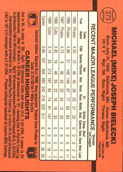 1990 Donruss Baseball "Main Set" Cards #241 to #480 - Picture 269 of 483