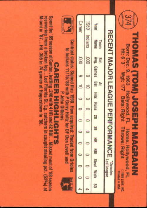 1990 Donruss Baseball "Main Set" Cards #241 to #480 - Picture 271 of 483
