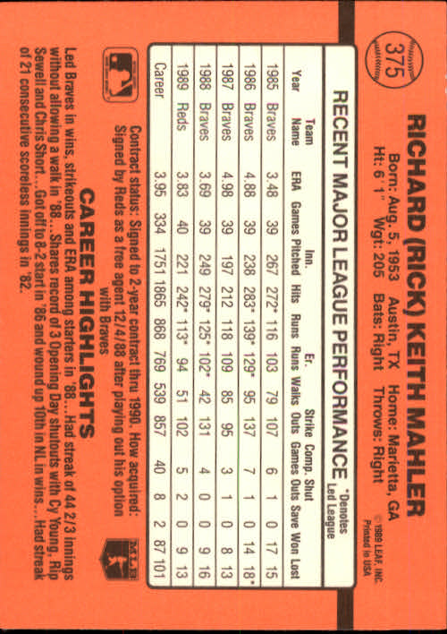 1990 Donruss Baseball "Main Set" Cards #241 to #480 - Picture 273 of 483