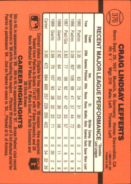 1990 Donruss Baseball "Main Set" Cards #241 to #480 - Picture 275 of 483