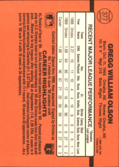 1990 Donruss Baseball "Main Set" Cards #241 to #480 - Picture 277 of 483