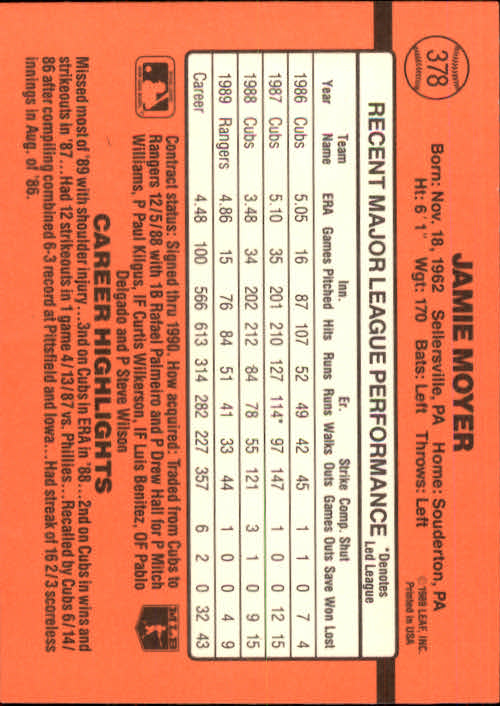 1990 Donruss Baseball "Main Set" Cards #241 to #480 - Picture 279 of 483