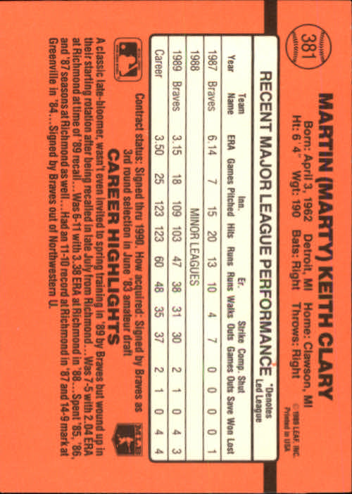 1990 Donruss Baseball "Main Set" Cards #241 to #480 - Picture 285 of 483
