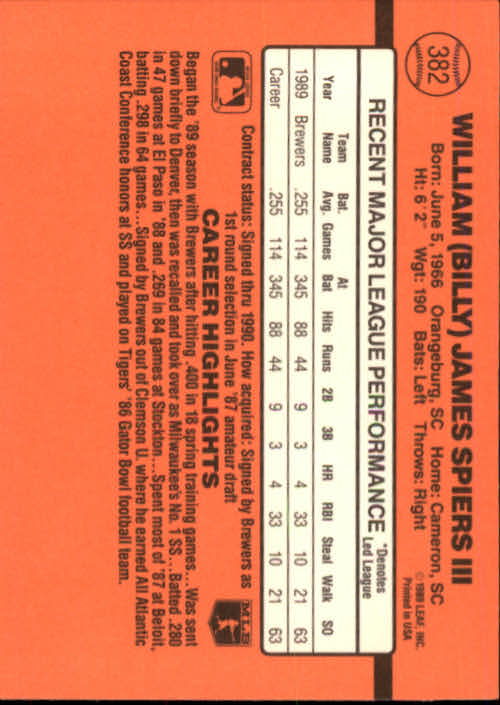 1990 Donruss Baseball "Main Set" Cards #241 to #480 - Picture 287 of 483