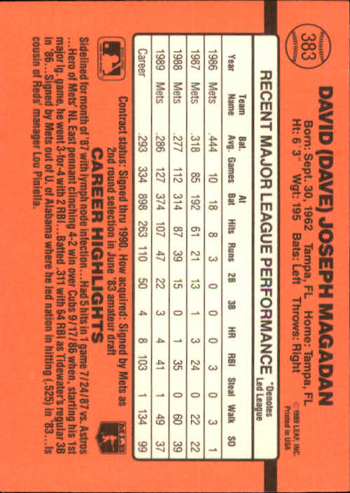 1990 Donruss Baseball "Main Set" Cards #241 to #480 - Picture 289 of 483