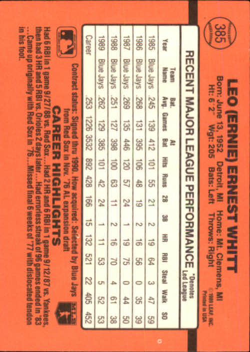 1990 Donruss Baseball "Main Set" Cards #241 to #480 - Picture 293 of 483
