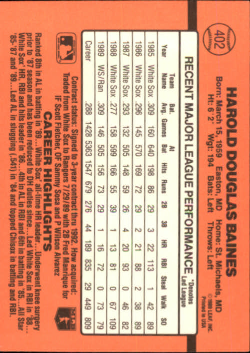 1990 Donruss Baseball "Main Set" Cards #241 to #480 - Picture 327 of 483