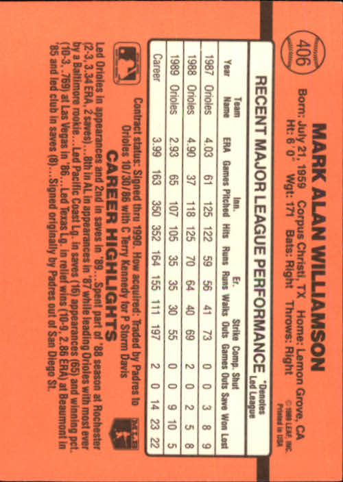 1990 Donruss Baseball "Main Set" Cards #241 to #480 - Picture 335 of 483