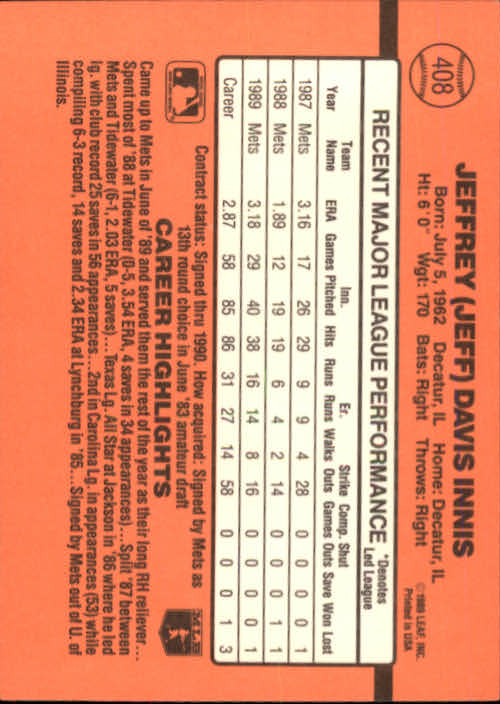 1990 Donruss Baseball "Main Set" Cards #241 to #480 - Picture 339 of 483