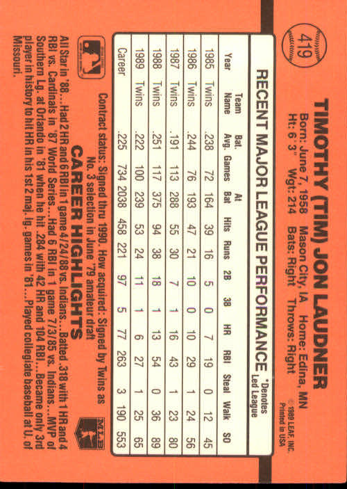 1990 Donruss Baseball "Main Set" Cards #241 to #480 - Picture 361 of 483