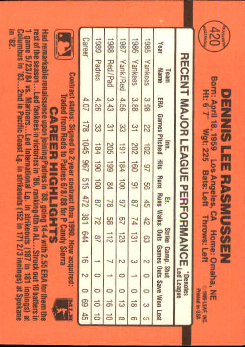 1990 Donruss Baseball "Main Set" Cards #241 to #480 - Picture 363 of 483