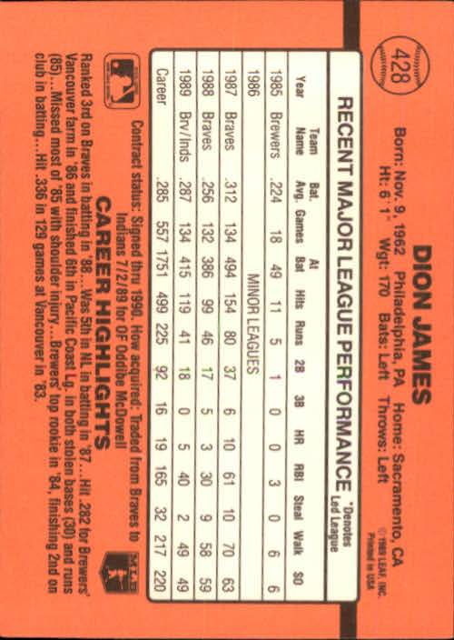 1990 Donruss Baseball "Main Set" Cards #241 to #480 - Picture 379 of 483