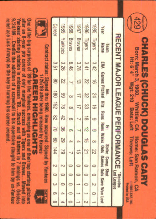 1990 Donruss Baseball "Main Set" Cards #241 to #480 - Picture 381 of 483