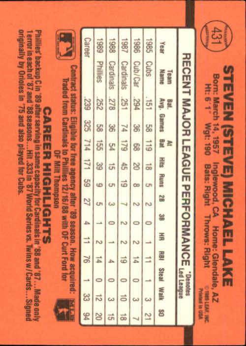 1990 Donruss Baseball "Main Set" Cards #241 to #480 - Picture 385 of 483