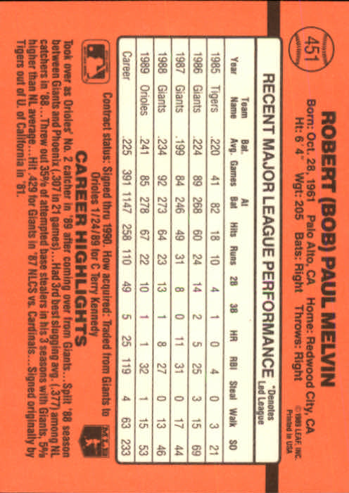 1990 Donruss Baseball "Main Set" Cards #241 to #480 - Picture 425 of 483