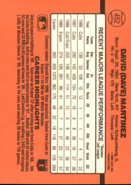 1990 Donruss Baseball "Main Set" Cards #241 to #480 - Picture 427 of 483