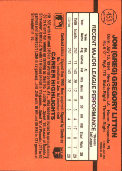 1990 Donruss Baseball "Main Set" Cards #241 to #480 - Picture 429 of 483