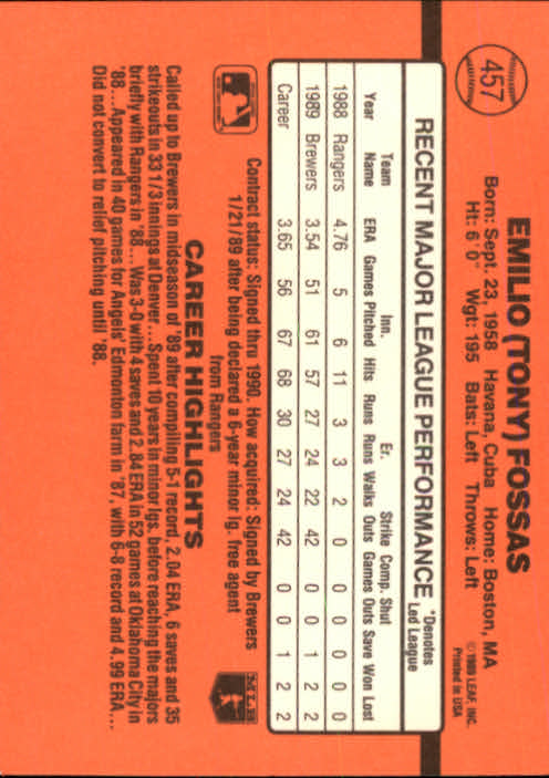 1990 Donruss Baseball "Main Set" Cards #241 to #480 - Picture 437 of 483
