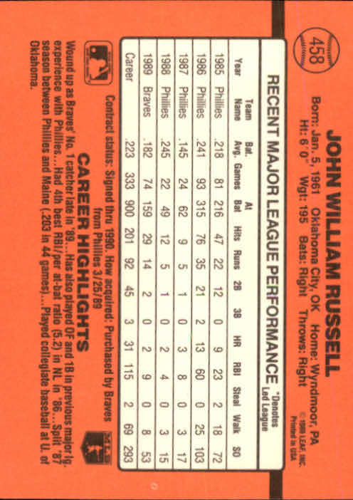 1990 Donruss Baseball "Main Set" Cards #241 to #480 - Picture 439 of 483