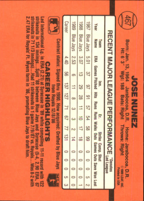 1990 Donruss Baseball "Main Set" Cards #241 to #480 - Picture 457 of 483