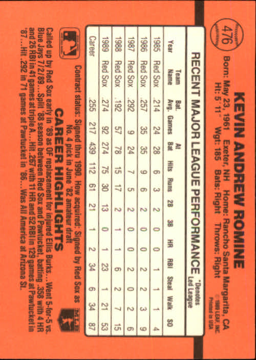 1990 Donruss Baseball "Main Set" Cards #241 to #480 - Picture 475 of 483
