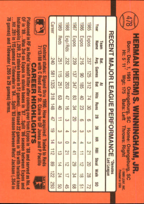 1990 Donruss Baseball "Main Set" Cards #241 to #480 - Picture 479 of 483