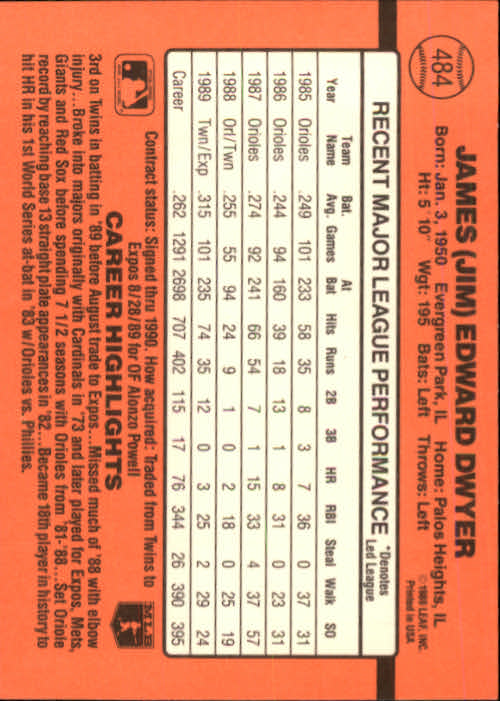 1990 Donruss Baseball "Main Set" Cards #481 to #716 - Picture 9 of 493