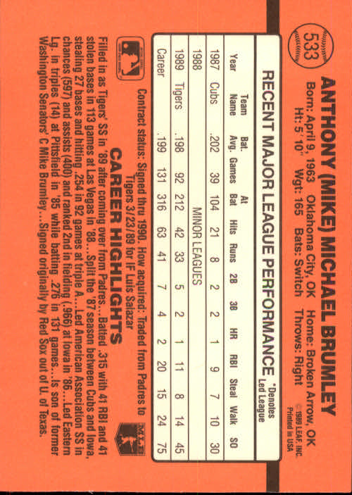 1990 Donruss Baseball "Main Set" Cards #481 to #716 - Picture 99 of 493