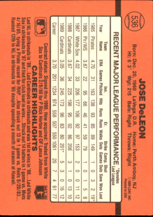 1990 Donruss Baseball "Main Set" Cards #481 to #716 - Picture 105 of 493