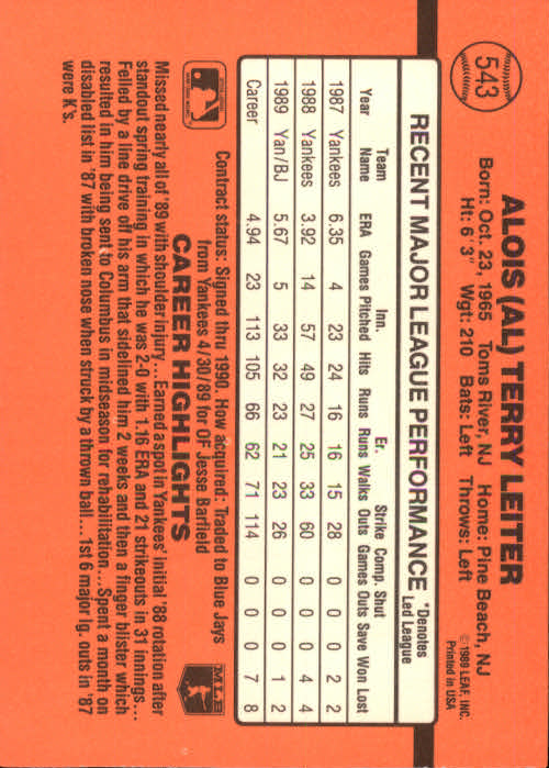 1990 Donruss Baseball "Main Set" Cards #481 to #716 - Picture 117 of 493