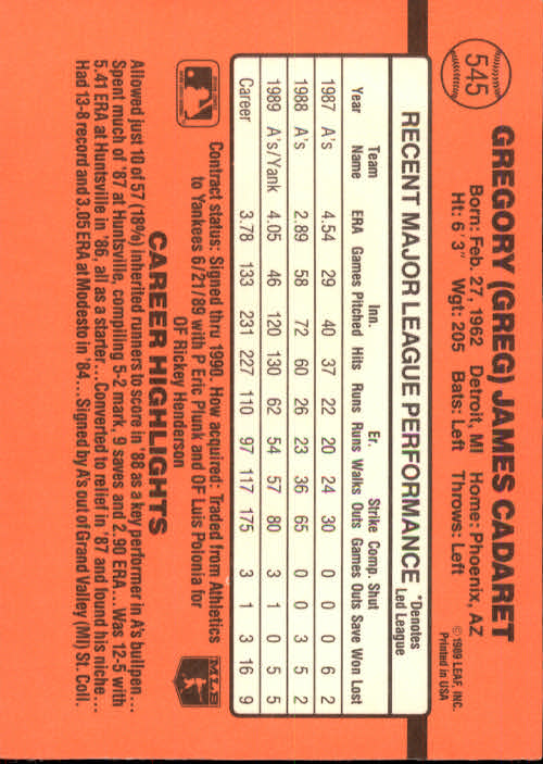 1990 Donruss Baseball "Main Set" Cards #481 to #716 - Picture 121 of 493