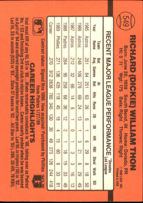 1990 Donruss Baseball "Main Set" Cards #481 to #716 - Picture 129 of 493